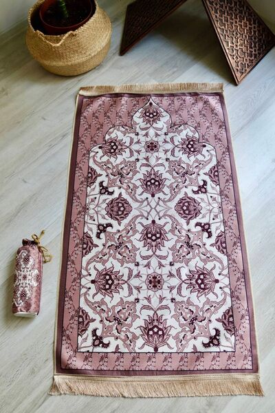 Bilenler Taşınabilir İpek Dokulu Keseli Seccade S1031 Gül Kurusu