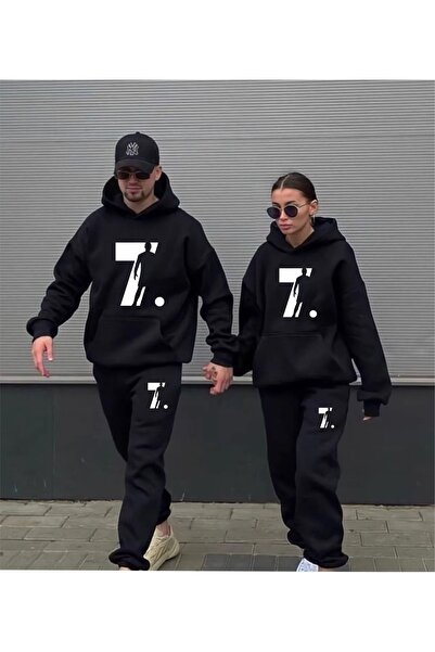 VBSVİBES BLACK OVERSIZED HOODED TRACKSUIT WITH 7 PRINTS