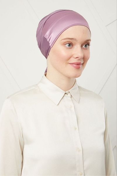 Melodi Scarf Bonnet de damă din satin cu dantelă Hijab violet