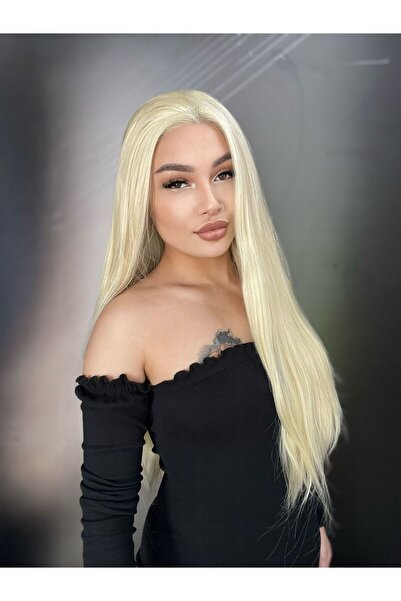 Suzan Peruk Düz Fiber Sentetik Tül Peruk - Platin PERUK