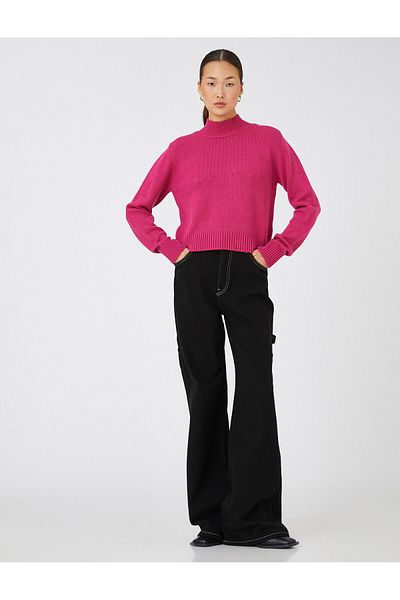Koton High Collar Knitwear Sweater with Rib Detail