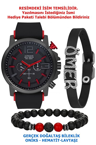 Ct Genç Erkek Kol Saati - İsimli bileklik + Doğaltaş bileklik Set Kombin