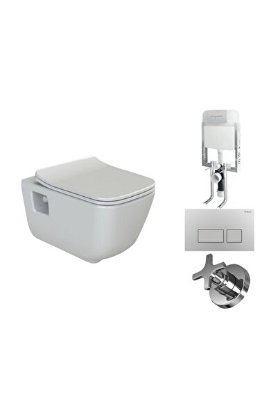 Turkuaz Aqua Asma Kanalsız Klozet , Ova Gömme Rezervuar Seti