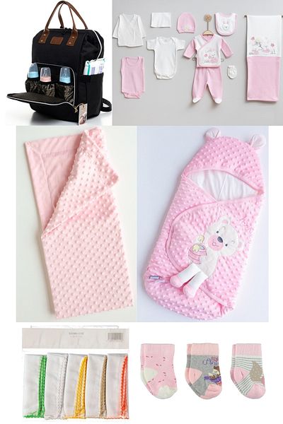 Necix's 6-Piece CUTE MONTHS BIRTH SET (10-Piece HOSPITAL EXIT, BABY BAG, SWADDLE, BLANKET, WIPES AND SOCKS SET)