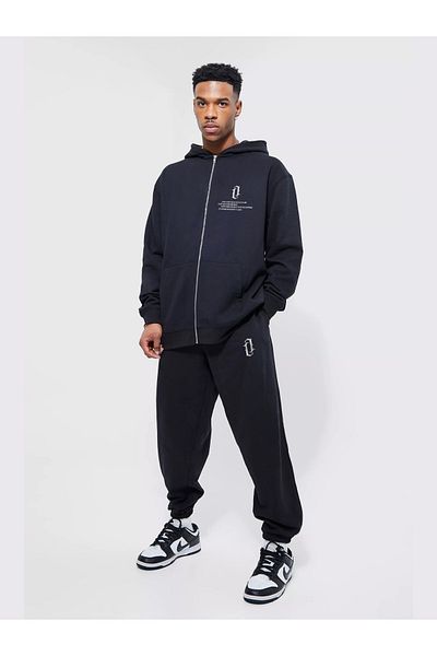 bellanova Men's Hooded Zippered Vertical Printed Sweatshirt and Sweatpants Set