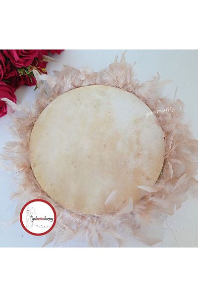 Gelincimherşey 27 cm Diameter Leather Tambourine with Feather for Bride
