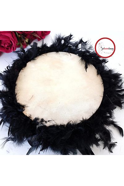 Gelincimherşey 27 cm Diameter Leather Tambourine with Feather for Bride