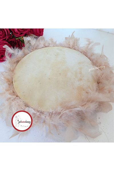Gelincimherşey 27 cm Diameter Leather Tambourine with Feather for Bride