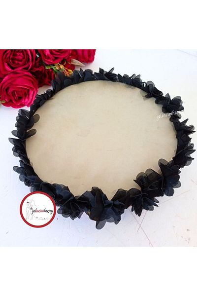Gelincimherşey 27 cm Leather Tambourine with Laser Flower Decoration and Bells