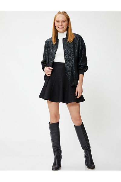 Koton Mini Flared Skirt with Sequin Detail