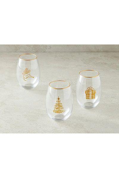 English Home Christmas Match Glass 3-Piece Soft Drink Glass 350 Ml Gold
