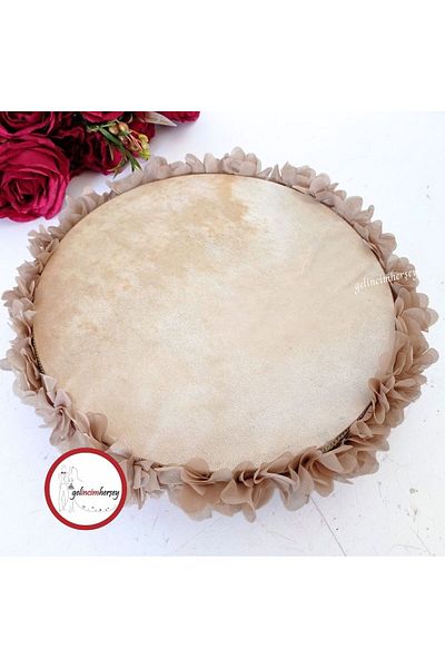 Gelincimherşey 27 cm Leather Tambourine with Laser Flower Decoration and Bells