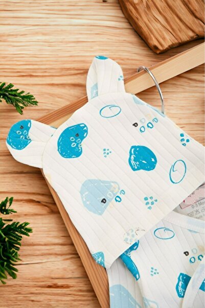 Little Baby ORGANİK PAMUK TAŞ BASKILI KENDİNDEN ELDİVENLİ 3'LÜ ZIBIN TAKIMI