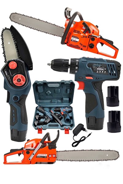 SCHUTZENGER 3'lü Set 9 Hp Benzinli Odun Ağaç Kesme Hızar Motoru- 58Vf Şarjlı ...