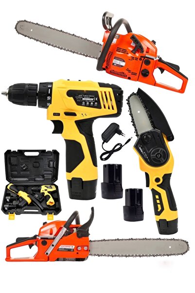 SCHUTZENGER 3'lü Set 9 Hp Benzinli Odun Ağaç Kesme Hızar Motoru- 58Vf Şarjlı ...