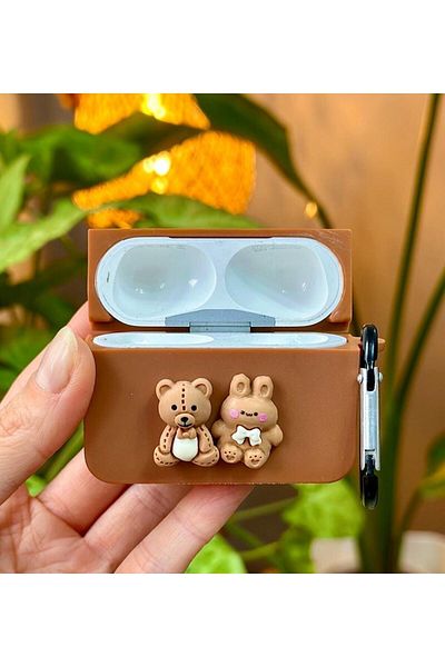 Go Aksesuar Airpods Pro - حافظة سيليكون سميكة متوافقة مع Airpods Pro2 مع تصميم Teddy Bear