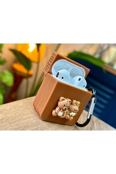 Go Aksesuar Airpods الأول الجيل الثاني. جراب سميك من السيليكون بتصميم تيدي بير متوافق مع الجيل