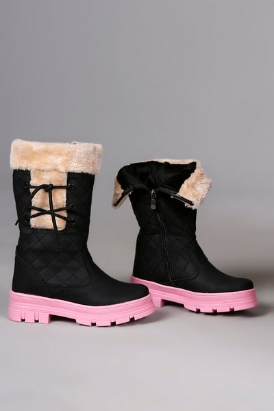 AYN-Shoes Κοριτσίστικες Μαύρο-Ροζ Γούνινες Αντιολισθητικές Μπότες