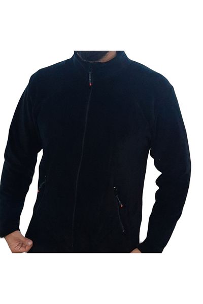 Akstil Men's Black Softshell Fleece Men's Fit Full Zip 2 Pockets Men's Fleece Cardigan