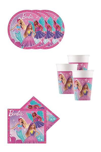 LOTUS PARTY Barbi Themed Plate Cup Napkin Set - 8 Person Set - Licensed Product