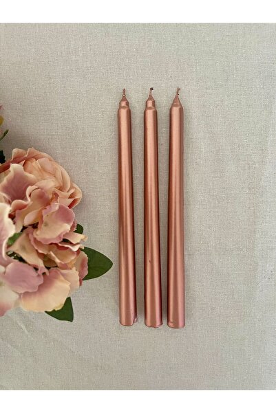 hediyeofisi 3lü Rose Sedefli Renkli Şamdan Mumu