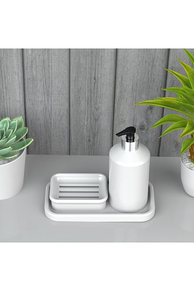 EOCRAFT 3-Piece Bathroom Set Solid Soap Dispenser with Reservoir, Liquid Soap Dispenser and Organizer, Oil Pot, Vinegar Pot