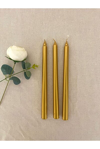 hediyeofisi 3lü Gold Sedefli Renkli Şamdan Mumu