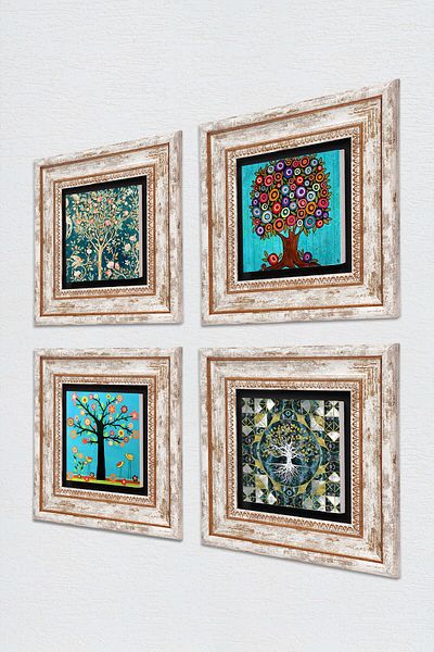 Pinecone Arborele vieții Pictură pe perete din piatră Decor de perete înrămat Set de pictură din 4 piese Artă de perete Tk4-43