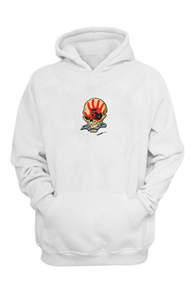 THEWERT White Raised Thick Sweatshirt - Unisex, Death Punch Printed, Five Fin...