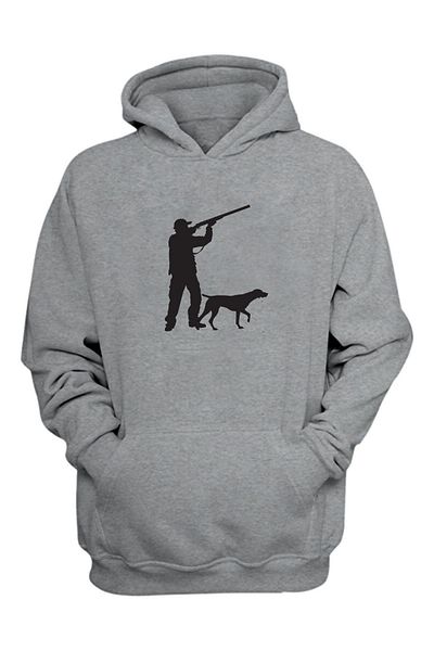 THEWERT Hanorac unisex cu siluetă de vânător și câine cu imprimeu gri Regular Fit, cu nervuri groase