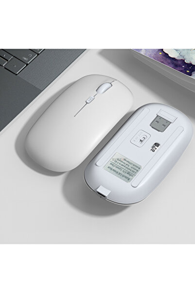 Sneezy Apple Macbook Şarj Edilebilir Sessiz Mouse Bluetooth + 2.4Hz Wifi Kablosuz Mouse Fare