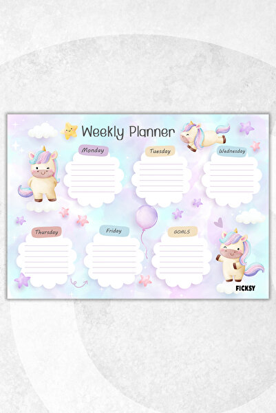 Ficksy مخطط أسبوعي - مقاس A4 - يونيكورن لطيف - 30 ورقة - مخطط أسبوعي