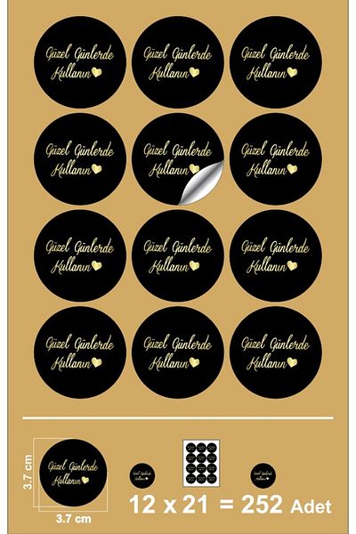 EcoNest Sticker Coated 36 Pieces Round Cut Use in Beautiful Days Black Background Gold Lettering (3,7x3,7cm)