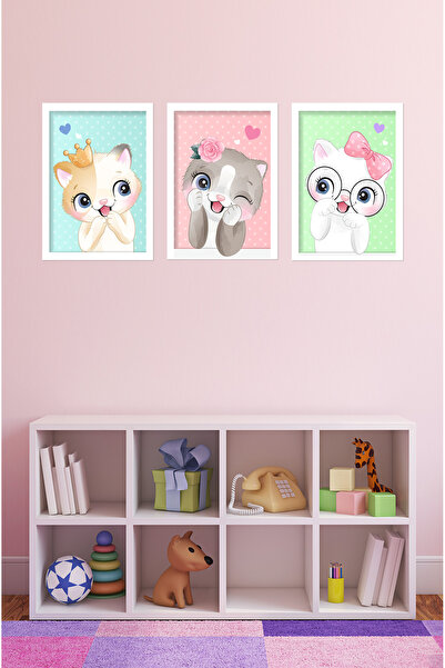 kutuTR Dekorize Mdf 3 Parça 3 Mm Çerçeve Görünümlü Çocuk Odası Için Sevimli Hayvanlar 3038