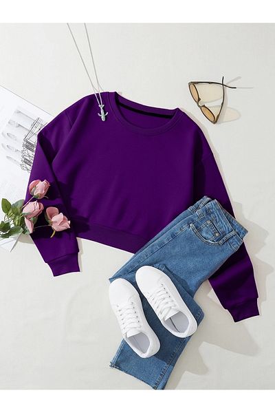 Ginevra Hanorac oversize pentru damă, crop de bază, cu fleece în interior