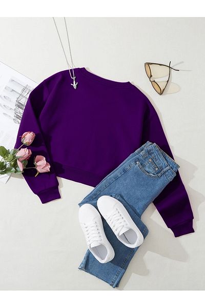 Ginevra Hanorac oversize pentru damă, crop de bază, cu fleece în interior
