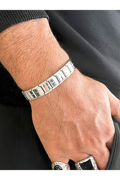 Farah Butik 1.2 cm Italian Charm Elastic Bracelet 18 cm Silver Color Non-Tarnish Bracelet