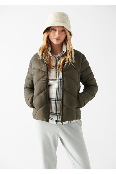 Mavi Dik Yaka Gri Şişme Mont 110698-34615