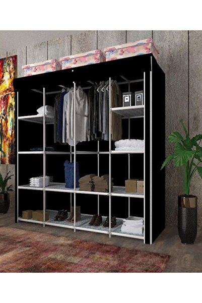 Tomris Hatun Geniş Hacimli Çift Askılı Bez Dolap, Gardırop Plastik Profilli