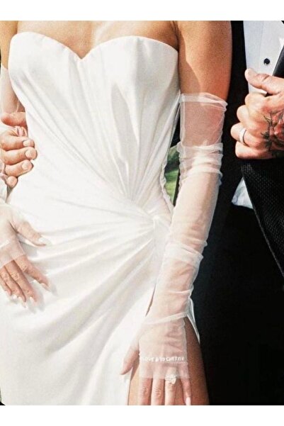 BBA TULLE STORE قفازات الزفاف البيضاء الشفافة بدون أصابع قفازات الزفاف