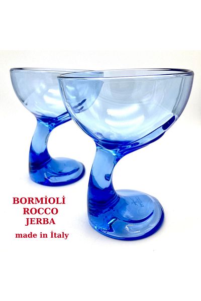 MADAME LUDA Bormioli Blue 6 Pieces 350 ML. Glass Magnolia Cup-Ice Cream-Profiterol-Milk Dessert Glass Bowl.