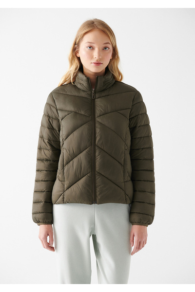 Mavi Dik Yaka Gri Şişme Mont 110698-34615