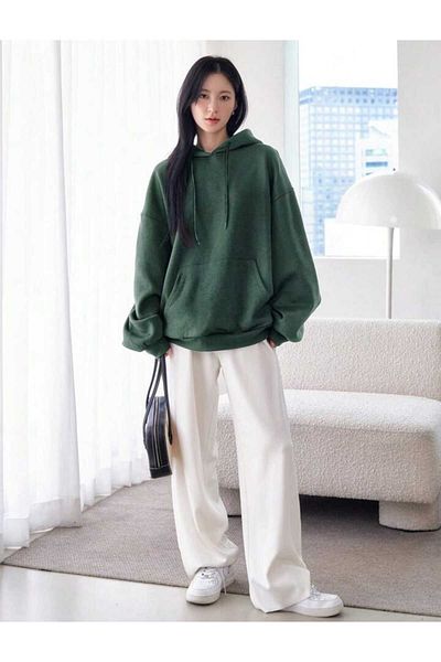 Elvino Απλό πράσινο Oversize Unisex φούτερ με κουκούλα