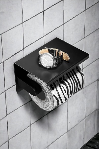 ConceptHome حمام من الفولاذ المقاوم للصدأ أسود لفة حامل المناشف الورقية رف مق...