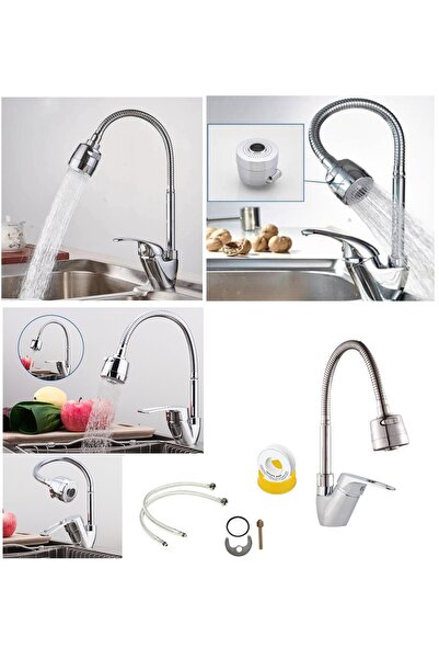 Depolife Mutfak Eviye Lavabo Batarya Fıskiyeli Kubarlı Musluk Tasarruflu Fonk...