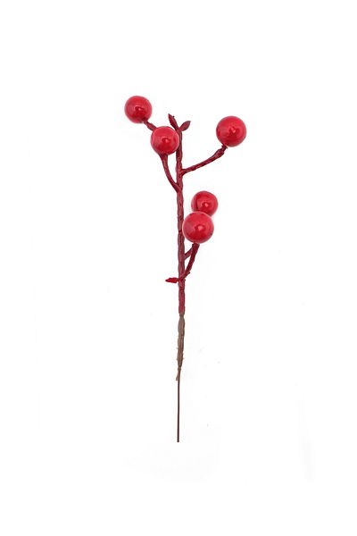 Lora Wedding 18cm 5 Pieces Red Colored Christmas Flower Coquina Branch with Metal Stem