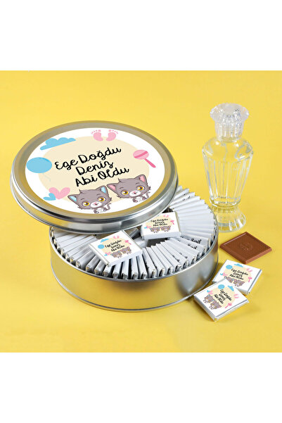 Hacı Şerif Bebek Çikolatası (düz Metal Yuvarlak Kutu) 70 Adet Madlen+kolonya Hediyeli