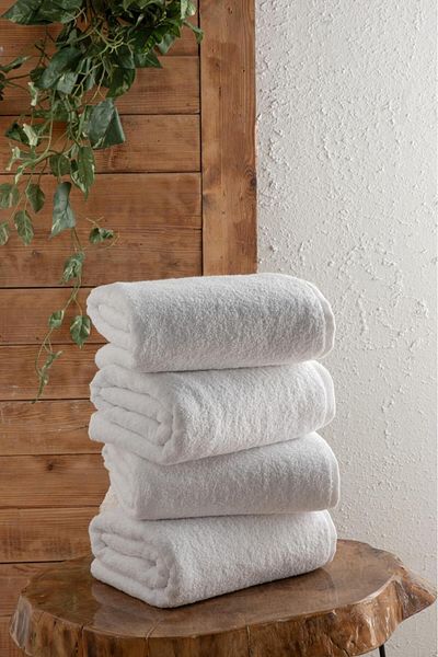 Mürdüm Home Απλές πετσέτες ξενοδοχείου 4 τεμαχίων 50x90 εκ. διπλές ραμμένες πετσέτες ξενοδοχείου Λευκές πετσέτες μπάνιου