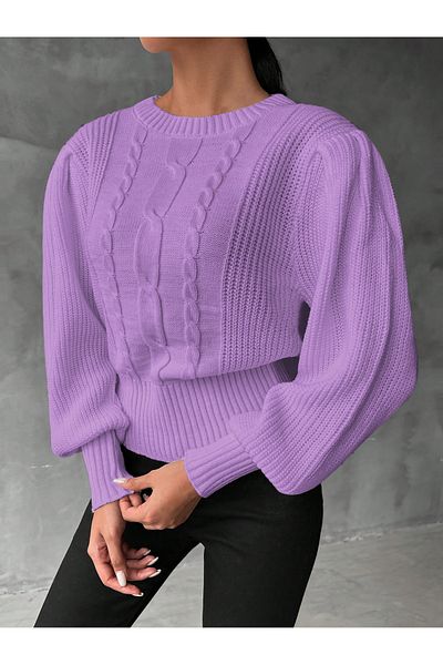 AQE FASHION Pulover de damă cu tricot liliac cu mâneci prințesă împletit din păr