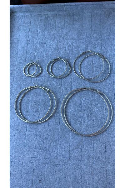Sepetten Eve 5-Piece Hoop Earrings Silver Color Set Look-GHLB59601